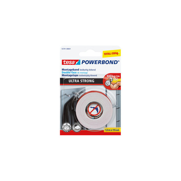 4042448843432 - Powerbond Outdoor - Doppelseitiges Montageband für den Außenbereich - Wasserfestes starkes UV-beständiges Klebeband - 15 m x 19 mm - schwarz - Tesa