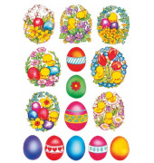 3689 Decorsticker Ostern Schmucketikett Eier+Küken+Blum