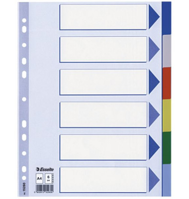 Kunststoffregister 15260, 6-teilig blanko, A4, 120&micro;m, farbige Taben, 6-teilig