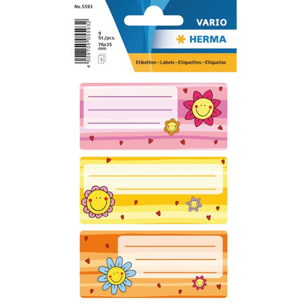 4008705055932 - 10 x HERMA Buchetiketten 76x35mm Blumengesichter VE=3 Blatt