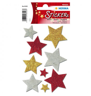6528 Weihnachtssticker Schmucketikett Sterne bunt