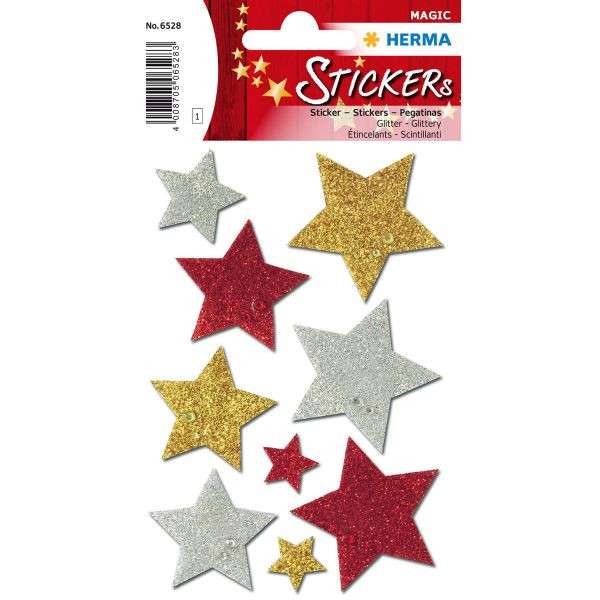 10 Stück Herma 6528 Weihnachtssticker Schmucketikett Sterne bunt 4008705065283 Herma 9 Stück