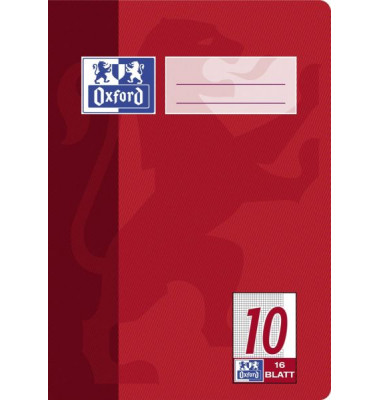 Schulheft 100050372, Lineatur 10 / kariert mit weißem Rand, A5, 90g, rot, 16 Blatt / 32 Seiten