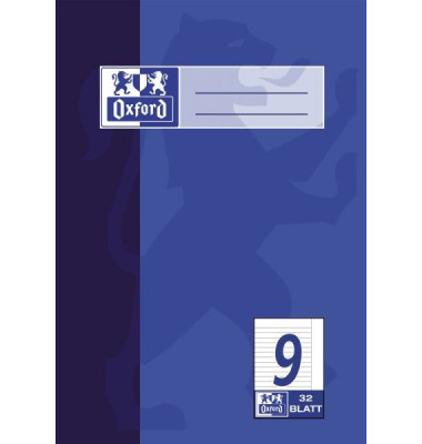 Schulheft 100050381, Lineatur 9 / liniert mit wei&szlig;em Rand / keine, A5, 90g, t&uuml;rkisblau, 32 Blatt / 64 Seiten