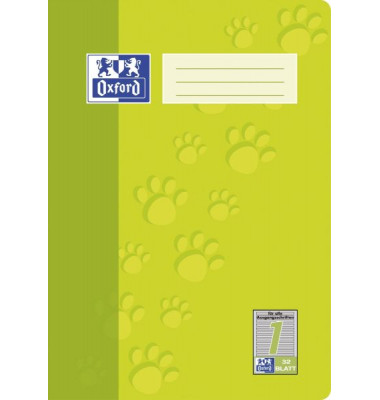 Schulheft 100050322, Lineatur 1 / Schreiblern-Lineatur / keine, A4, 90g, gr&uuml;n, 32 Blatt / 64 Seiten