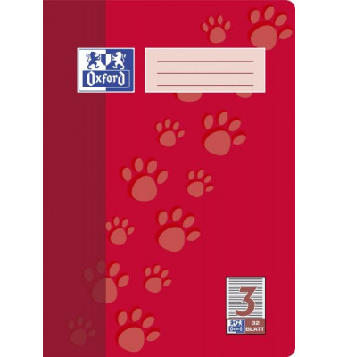 Schulheft 100050324 Learn to Write, Lineatur 3 / liniert, A4, 90g, rot, 32 Blatt / 64 Seiten