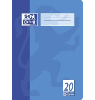 Schulheft 100050326, Lineatur 20 / blanko / keine, A4, 90g, blau, 32 Blatt / 64 Seiten