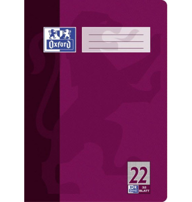 Schulheft 100050328, Lineatur 22 / kariert / keine, A4, 90g, lila, 32 Blatt / 64 Seiten