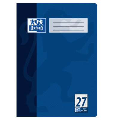 Schulheft 100050331, Lineatur 27 / liniert mit Rand innen/au&szlig;en / keine, A4, 90g, blau, 32 Blatt / 64 Seiten