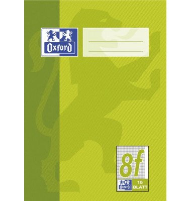 Schulheft 100050370, Lineatur 8f / rautiert mit weißem Rand, A5, 90g, grün, 16 Blatt / 32 Seiten