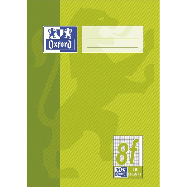 4006144920767 - Schulheft 100050370 Lineatur 8f   rautiert mit weißem Rand A5  90g grün 16 Blatt   32 Seiten 4006144920767 Oxford
