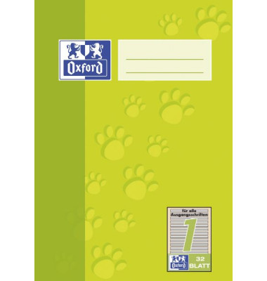 Schulheft 100050375, Lineatur 1 / Schreiblern-Lineatur / keine, A5, 90g, gr&uuml;n, 32 Blatt / 64 Seiten