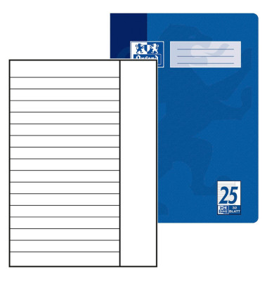 Schulheft 100050329, Lineatur 25 / liniert mit wei&szlig;em Rand / keine, A4, 90g, blau, 32 Blatt / 64 Seiten
