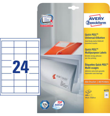 Etiketten ultragrip 6172, weiß 64,6x33,8mm, rechteckig, 