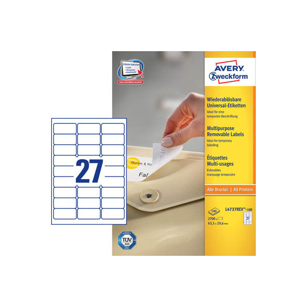 4004182433300 - L4737REV-100 Universal-Etiketten 635 x 296 mm Papier Weiß 2700 St Wiederablösbar Tintenstrahldrucker Laserdrucker Farblaserdrucker