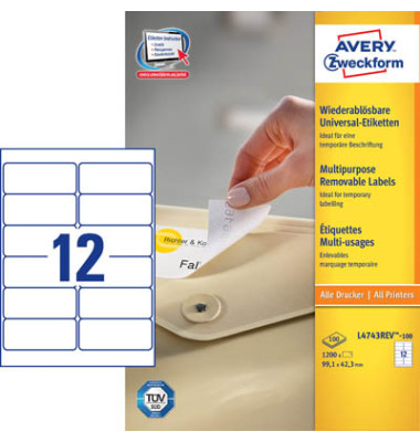 Etiketten L4743REV-100, weiß 99,1x42,3mm, rechteckig, 