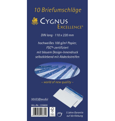 Briefumschläge Cygnus Excellence 30002390 Din Lang ohne Fenster haftklebend 100g weiß 