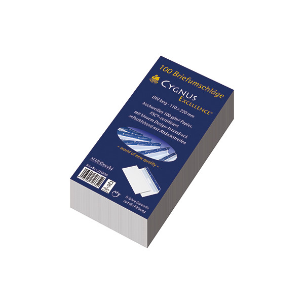 4003928726652 - Briefumschlag Cygnus Excellence 30002392 Din Lang ohne Fenster haftklebend 100g weiß 4003928726652 100 Stück 4003928726652 - Briefumschlag Cygnus Excellence 30002392 Din Lang ohne Fenster haftklebend 100g weiß 4003928726652 100 Stück