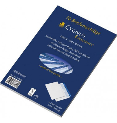 Versandtaschen Cygnus Excellence 30002434, lange Seite offen, C4, ohne Fenster, haftklebend, 120g, weiß