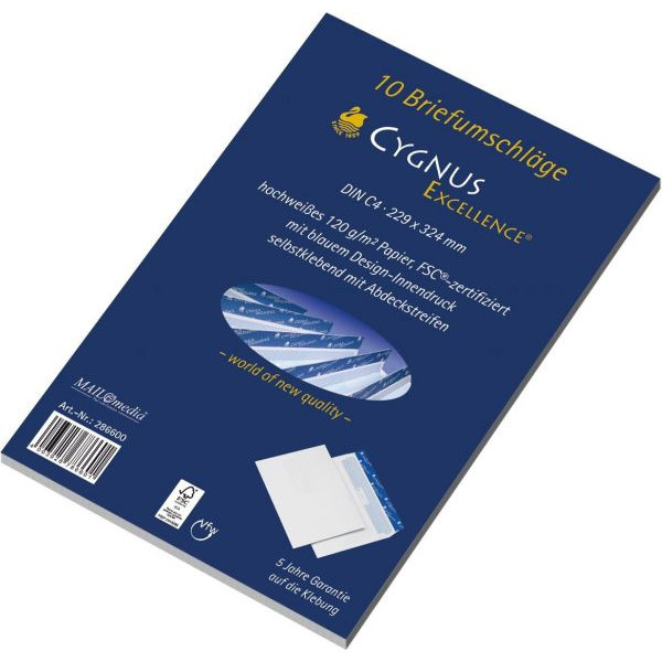 4003928786601 - Versandtaschen Cygnus Excellence 30002434 lange Seite offen C4 ohne Fenster haftklebend 120g weiß 4003928786601 10 Stück 4003928786601 - Versandtaschen Cygnus Excellence 30002434 lange Seite offen C4 ohne Fenster haftklebend 120g weiß 4003928786601 10 Stück