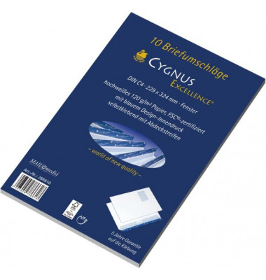 Versandtaschen Cygnus Excellence 30002435, lange Seite offen, C4, mit Fenster, haftklebend, 120g, weiß