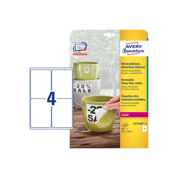4004182067499 - L4774REV-20 Folien-Etiketten 991 x 139 mm Polyester-Folie Weiß 80 St Wiederablösbar Farblaserdrucker Laserdrucker Farbkopierer Kopierer