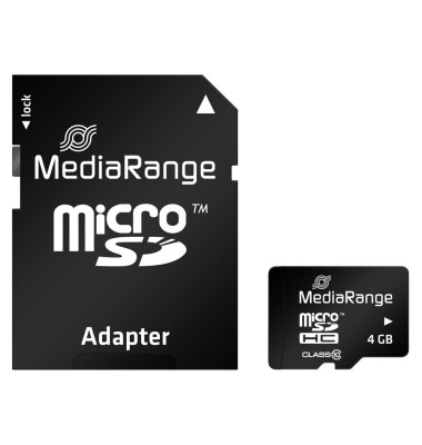 Speicherkarte MR956, Micro-SDHC, mit SD-Adapter, Class 10, bis 15 MB/s, 4 GB