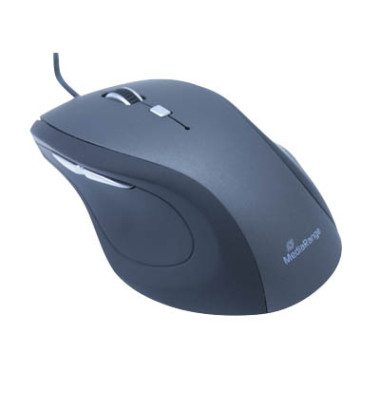 PC-Maus MROS202, 5 Tasten, mit Kabel, USB-Kabel, Rechtshänder, hohe Auflösung, optisch, schwarz, grau