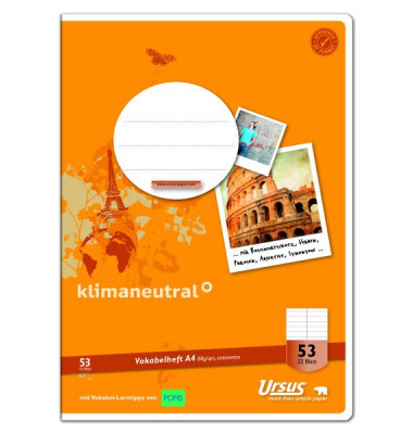 Vokabelheft 040432053, Lineatur 53 / 53: liniert, Mittelstrich, A4, 80g, orange, 32 Blatt / 64 Seiten