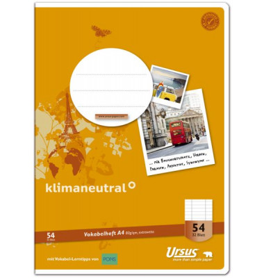 Vokabelheft 040432054, Lineatur 54 / 54: liniert, 2 Mittelstriche, A4, 80g, orange, 32 Blatt / 64 Seiten