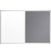 Kombitafel X-tra! Line, 90x60cm, Textil + Metall (geteilt), Aluminiumrahmen, grau + weiß