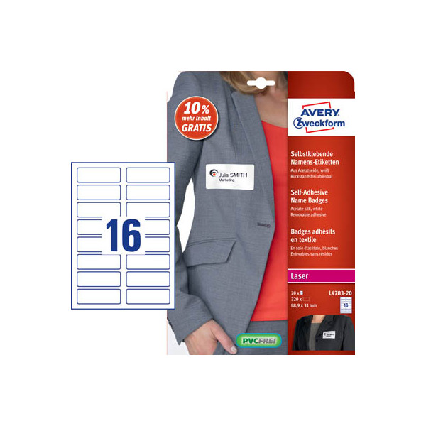 4004182147832 - L4783-20 Etiketten 889 x 31 mm Acetatseide Weiß 320 St Wiederablösbar Namens-Etiketten Namensschild-Etiketten Laser Kopie 20 Blatt DIN A4