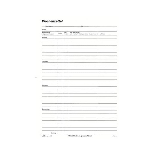 4002871016506 - Wochenbericht 165 zur wöchentlichen Dokumentaion erbrachter Leistung Wochenrapport A4 100 Blatt 4002871016506 RNK