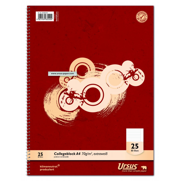 9001939832404 -  Collegeblock 040480035 Style Work flow Muster Lineatur 25   liniert mit weißem Rand A4 70g rot 80 Blatt 9001939832404 Ursu