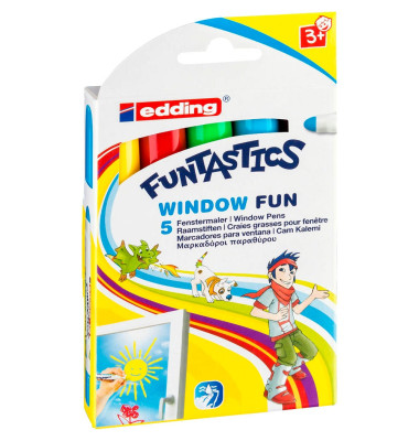 Windowmarker-Set FUNTASTICS WINDOW FUN, 16-5, Pack, rot/gelb/braun/hellblau/neongrün, 2-6mm Rundspitze