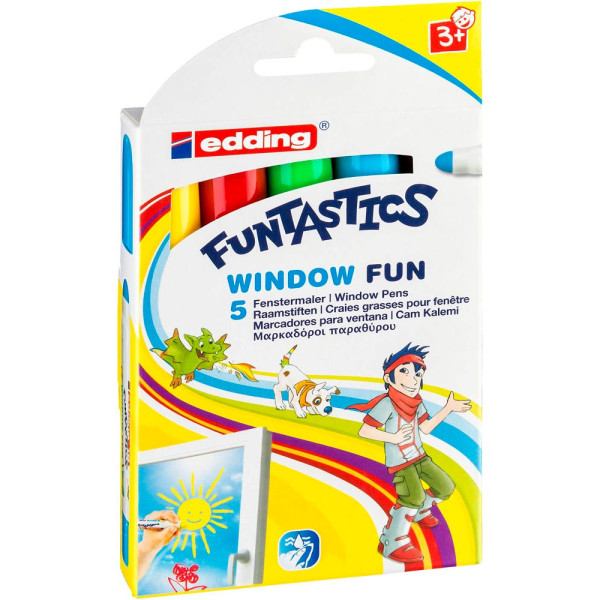 Edding Windowmarker-Set FUNTASTICS WINDOW FUN, 16-5, Pack, rot/gelb/braun/hellblau/neongrün, 2-6mm Rundspitze 4004764953882 Edding 5 Stück