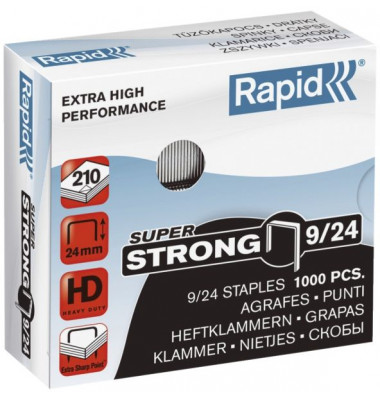 Heftklammern Extra High Performance Super Strong 9/24, 24871800, Stahldraht verzinkt, Heftleistung 150-210 Blatt max.