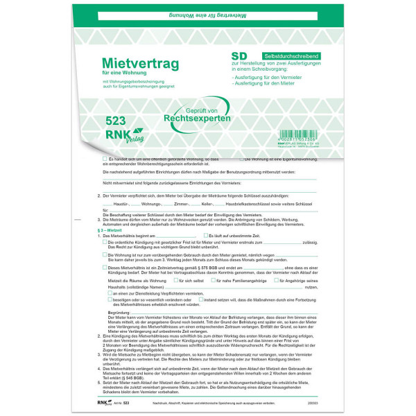 4002871052313 - 523 10 Mietvertrag Universal A4 selbstdurchschreibend 3x 2 Seiten 4002871052313 10 Stück