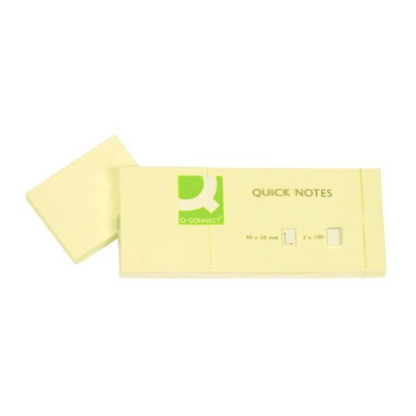 3 Stück Q-connect Haftnotizen KF10500, KF10500, 40x50mm, gelb, rechteckig 5705831105003 Q-connect 100 Blatt