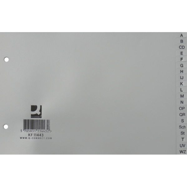 Q-connect Kunststoffregister KF11443, A bis Z, A5 quer, 120µm, graue Taben, 20-teilig 5705831114432 Q-connect