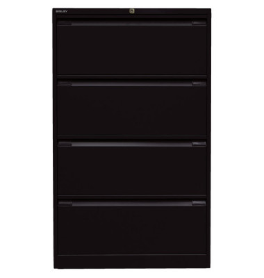 Hängeregistraturschrank, doppelbahnig, schwarz, 4 Hängeregistraturschubladen