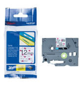P-touch Schriftband TZe-MPPH31 12mm x 4m schwarz/rosa Herzen laminiert selbstklebend mit Verzierung