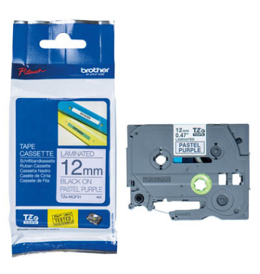 P-touch Schriftband  TZe-MQF31 12mm x 4m schwarz/pastelllila laminiert selbstklebend