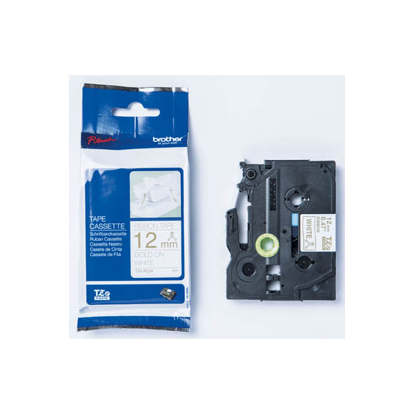 4977766770316 - P-touch Textil-Schriftband TZe-R234 12mm x 4m gold weiß 4977766770316 Brother