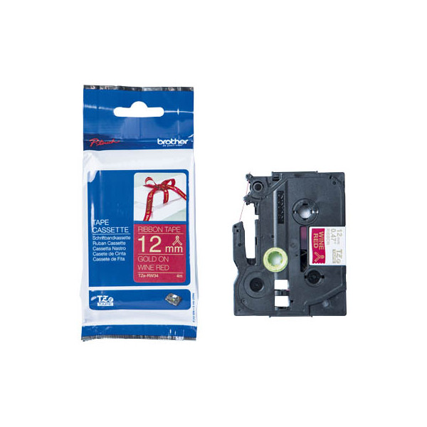 4977766770378 - P-touch Textil-Schriftband TZe-RW34 12mm x 4m gold weinrot  4977766770378 Brother