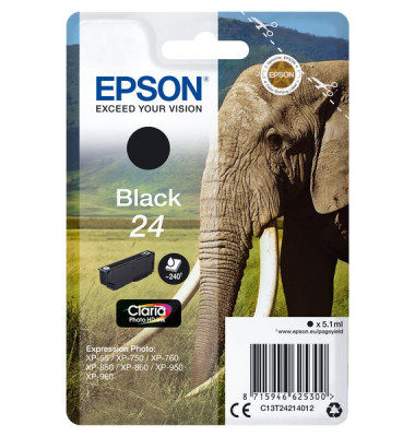 Druckerpatrone 24 / T2421 C13T24214012 (kompatibel zu Epson 24), schwarz, ca. 360 Seiten