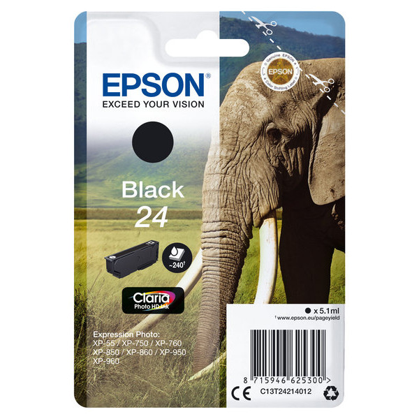 Epson Druckerpatrone 24 / T2421 C13T24214012 (kompatibel zu Epson 24), schwarz, ca. 360 Seiten 8715946625300 Epson