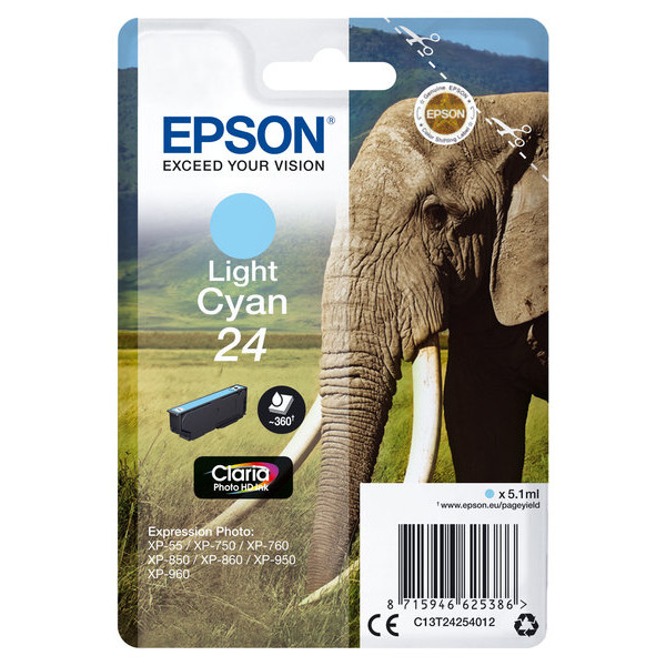 Epson Druckerpatrone 24 / T2425 C13T24254012 (kompatibel zu Epson 24), fotocyan, ca. 360 Seiten 8715946625386 Epson