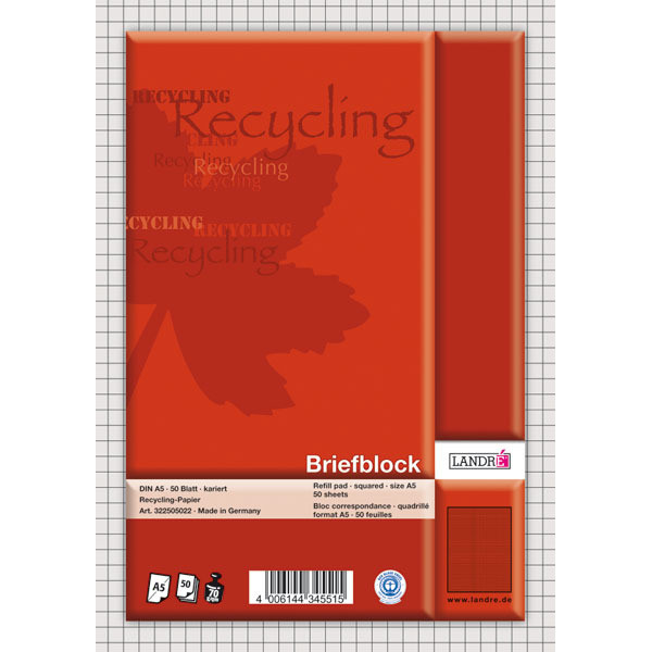 4006144345515 - Briefblock 100050118 Business Office Notes Lineatur 5   kariert A5 70g orange 50 Blatt 4006144345515 Landre