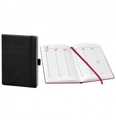 Buchkalender 02-0146, V-Book, schwarz, 1 Woche / 2 Seiten, 14x21cm (A5), 2025